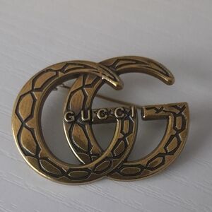 Gucci Gold Snake Motif GG Fashion Brooch With Marked
